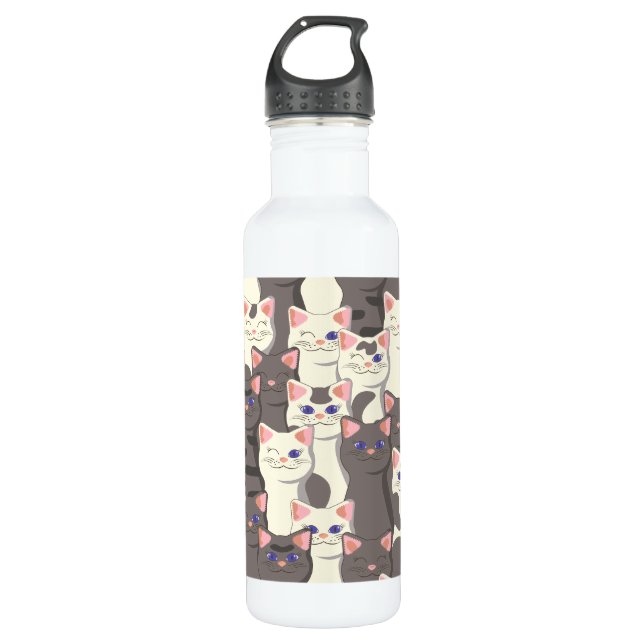 Weiße und graue Katzen Edelstahlflasche (Vorderseite)