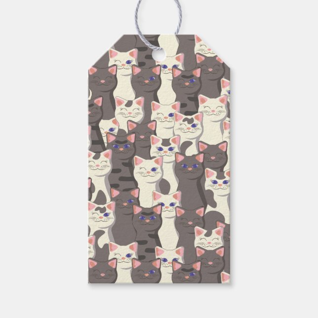 Weiße und graue Katzen Geschenkanhänger (Vorderseite)