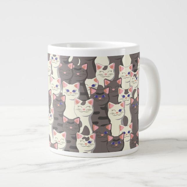 Weiße und graue Katzen Jumbo-Tasse (Vorderseite Rechts)