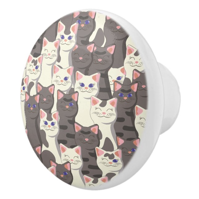 Weiße und graue Katzen Keramikknauf (Rechts)