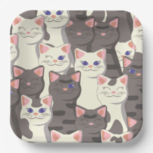 Weiße und graue Katzen Pappteller