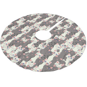 Weiße und graue Katzen Polyester Weihnachtsbaumdecke