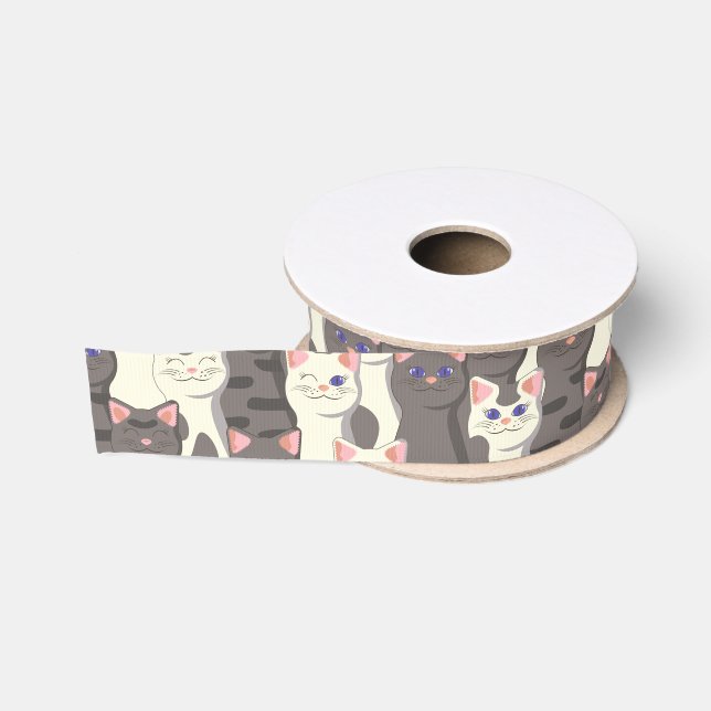 Weiße und graue Katzen Ripsband (Spule)