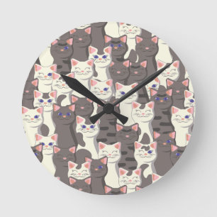 Weiße und graue Katzen Runde Wanduhr