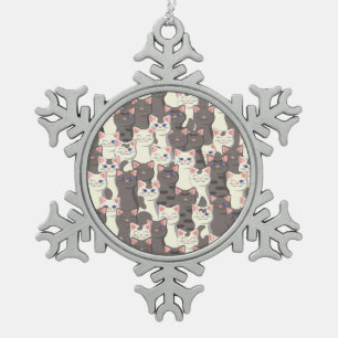 Weiße und graue Katzen Schneeflocken Zinn-Ornament
