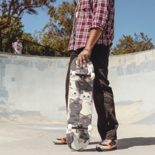 Weiße und graue Katzen Skateboard