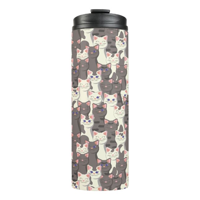 Weiße und graue Katzen Thermosbecher (Vorderseite)