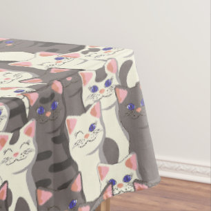 Weiße und graue Katzen Tischdecke