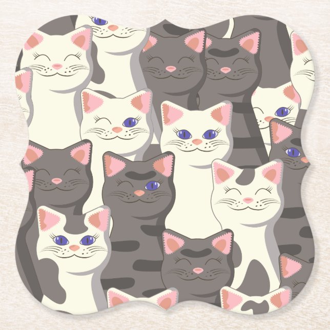 Weiße und graue Katzen Untersetzer (Vorderseite)