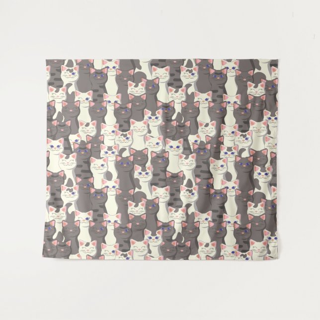 Weiße und graue Katzen Wandteppich (Vorderseite (Horizontal))