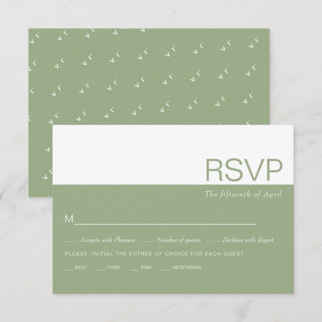 Weiße und grüne Farbblockade, kichkische Hochzeit RSVP Karte (Vorne/Hinten)