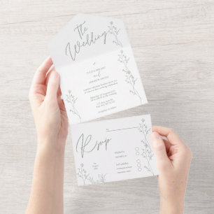 Weiße und grüne modische Hochzeit All In One Einladung