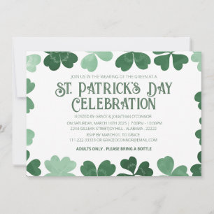Weiße und grüne Shamrock St. Patrick's Day Party Einladung