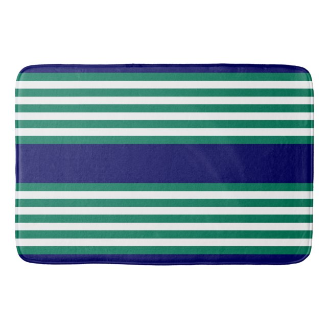 Weiße und grüne Streifen mit marineblau Badematte (Vorderseite)