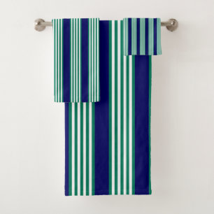 Weiße und grüne Streifen mit marineblau Badhandtuch Set