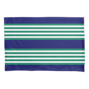 Weiße und grüne Streifen mit marineblau Kissenbezug