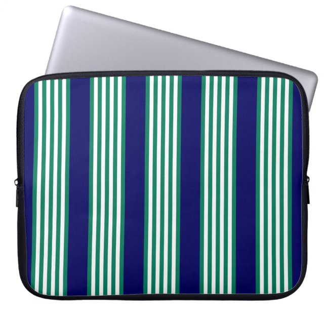 Weiße und grüne Streifen mit marineblau Laptopschutzhülle (Vorderseite)