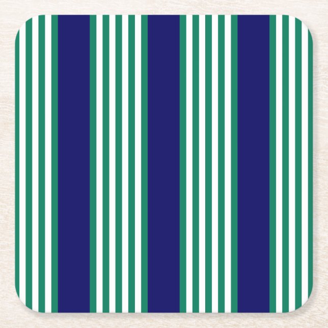 Weiße und grüne Streifen mit marineblau Rechteckiger Pappuntersetzer (Vorderseite)