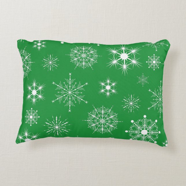 Weiße und grüne Weihnachtsschneeflocken Dekokissen (Rückseite)