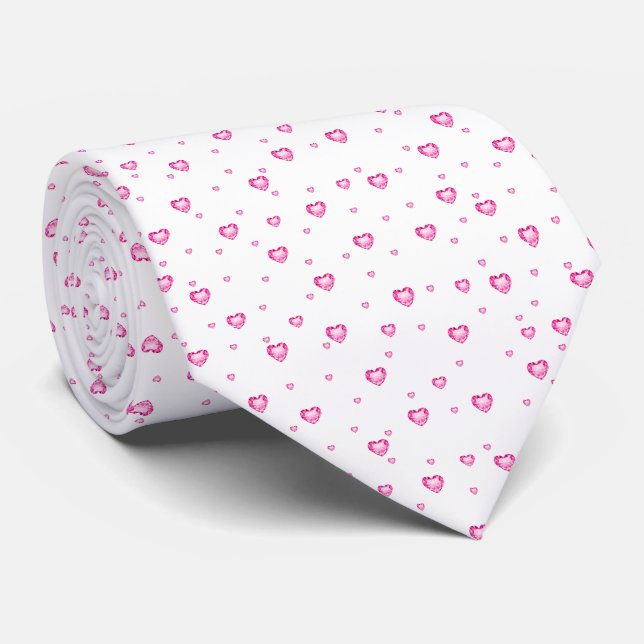 Weiße und heiße rosa Diamanten Herzmuster Krawatte (Gerollt)