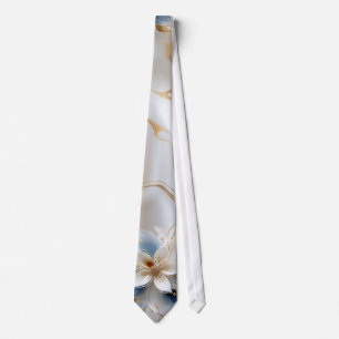 Weiße und hellblaue seidene Blume im Silk-Look Krawatte