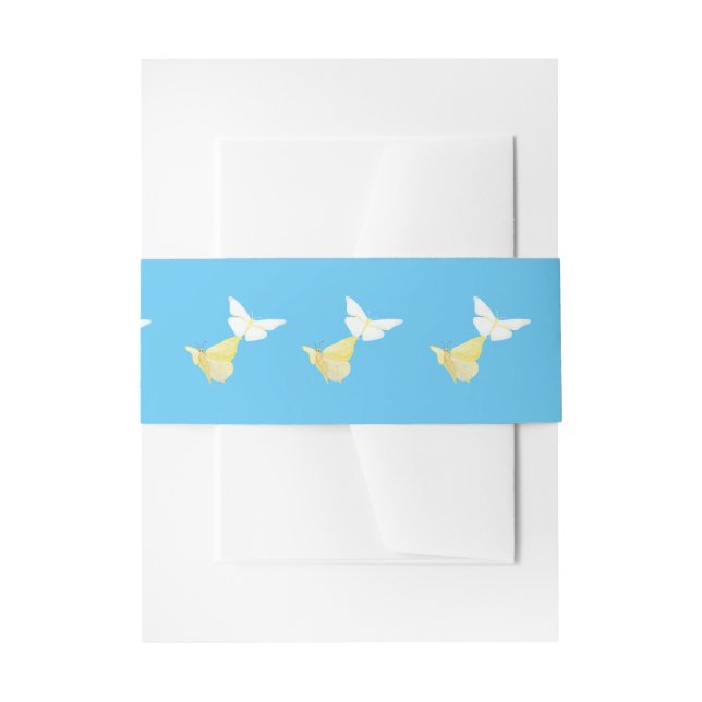 Weiße und hellgelbe Schmetterlinge fliegen blau Einladungsbanderole (Vorderseite Beispiel)
