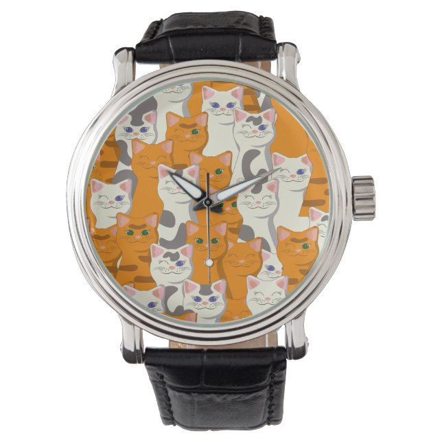 Weiße und Ingwer Katzen Muster grüne Augen blaue A Armbanduhr (Vorderseite)