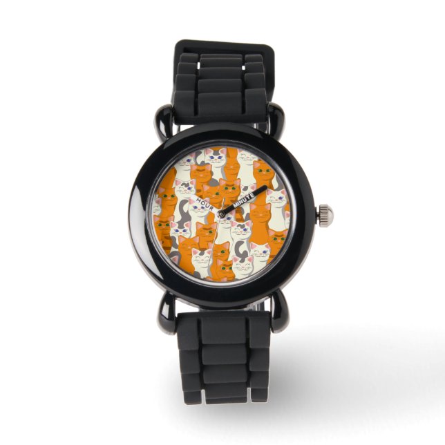 Weiße und Ingwer Katzen Muster grüne Augen blaue A Armbanduhr (Vorderseite)