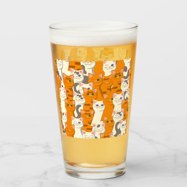 Weiße und Ingwer Katzen Muster grüne Augen blaue A Glas (Vorne (Gefüllt))