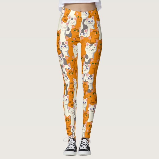 Weiße und Ingwer Katzen Muster grüne Augen blaue A Leggings (Vorderseite)