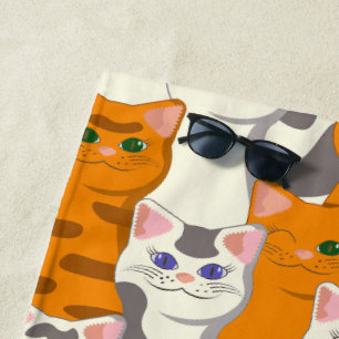 Weiße und Ingwer Katzen Muster grüne Augen blaue A Strandtuch