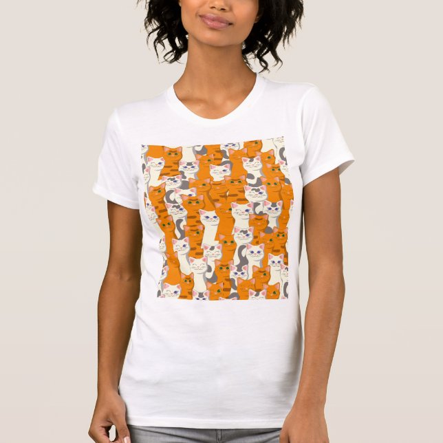 Weiße und Ingwer Katzen Muster grüne Augen blaue A T-Shirt (Vorderseite)