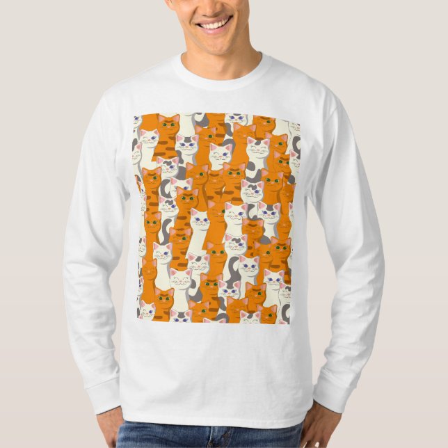 Weiße und Ingwer Katzen Muster grüne Augen blaue A T-Shirt (Vorderseite)