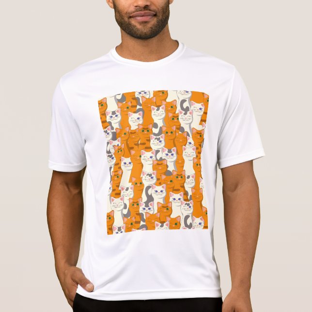 Weiße und Ingwer Katzen Muster grüne Augen blaue A T-Shirt (Vorderseite)