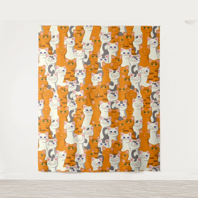 Weiße und Ingwer Katzen Muster grüne Augen blaue A Wandteppich (Vorderseite)