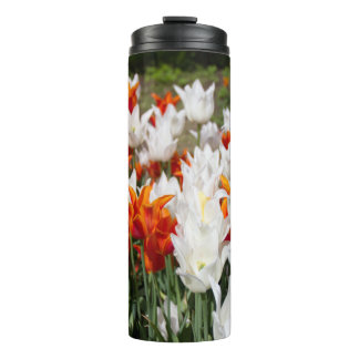 Weiße und Ingwer Tulpen im Garten Thermosbecher