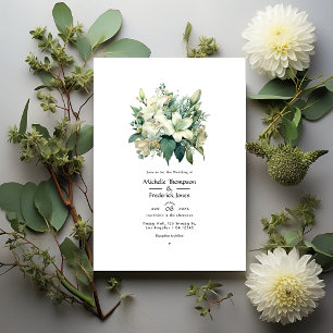 Weiße und Jägergrüne Florale Herbst-Hochzeit Einladung