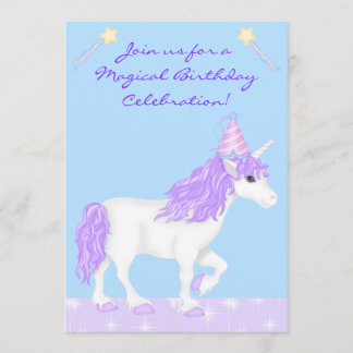 Weiße und Lila Einhornmädchen Einladung zum Geburt