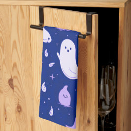 Weiße und Lila Geister Sterne Blauer Halloween Geschirrtuch