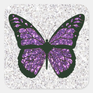 Weiße und Lila Imitate Glitterfliege Quadratischer Aufkleber