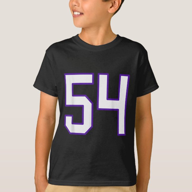 Weiße und Lila Nummer 54 Jersey Player Uniform # T-Shirt (Vorderseite)