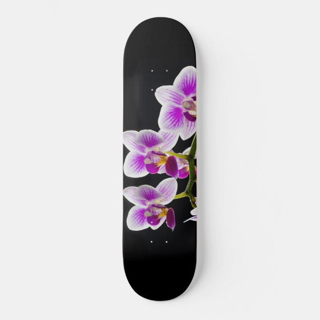 Weiße und lila Orchidee Skateboard (Vorderseite)