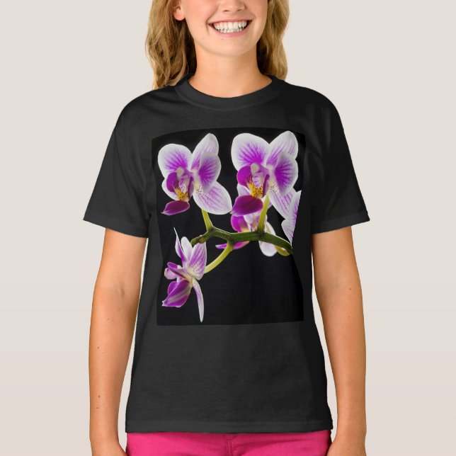 Weiße und lila Orchidee T-Shirt (Vorderseite)