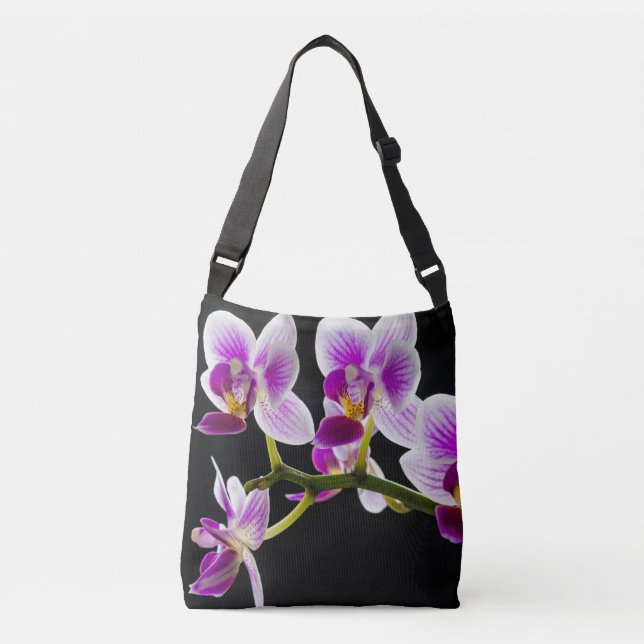 Weiße und lila Orchidee Tragetaschen Mit Langen Trägern (Vorderseite)