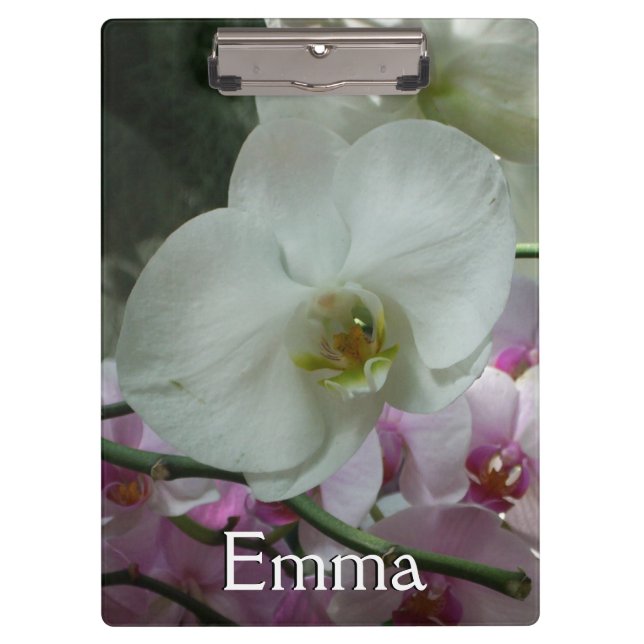 Weiße und Lila Orchideen Klemmbrett (Vorderseite)