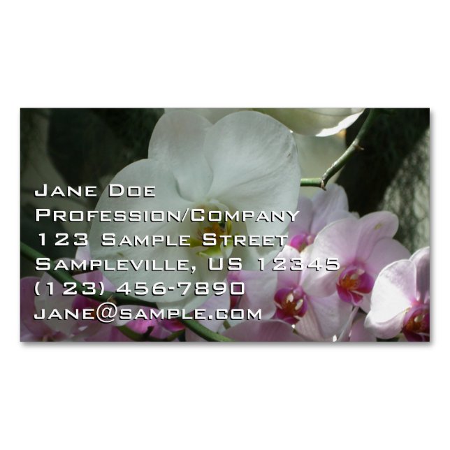 Weiße und Lila Orchideen Magnetische Visitenkarte (Vorderseite)