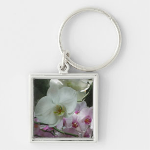 Weiße und Lila Orchideen Schlüsselanhänger