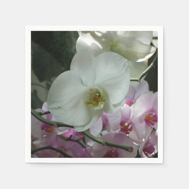 Weiße und Lila Orchideen Serviette (Vorderseite)