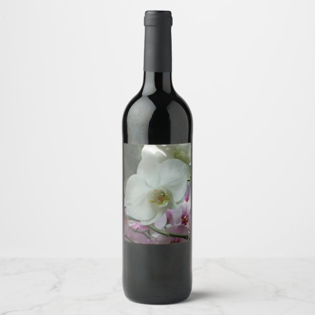 Weiße und Lila Orchideen Weinetikett (Vorderseite)