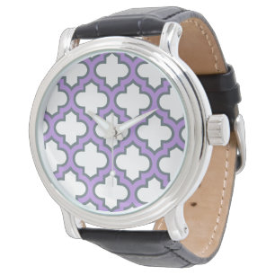 Weiße und Lila Trellis, Gitter, Quatrefolie Armbanduhr